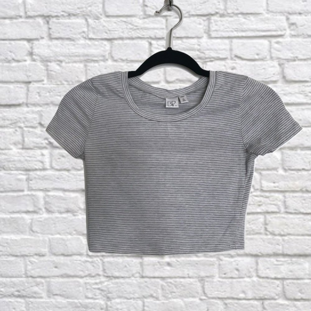 BP. Striped Short Sleeve Crop Top | Gray/White